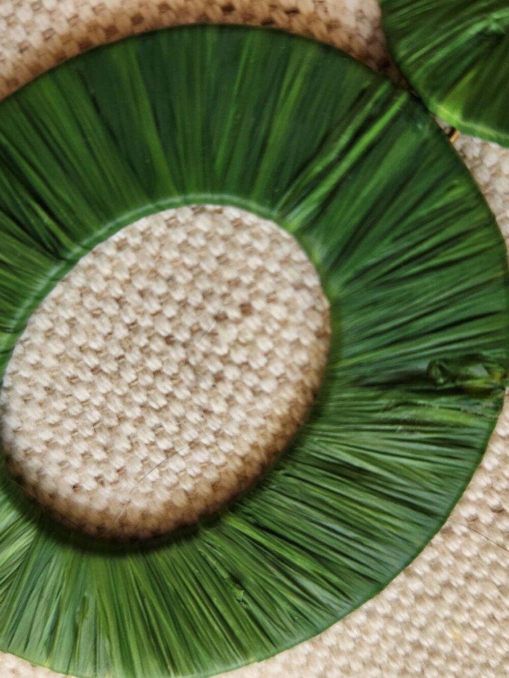 Oversized Green Raffia Drop Earrings - Picture 3 of 5
